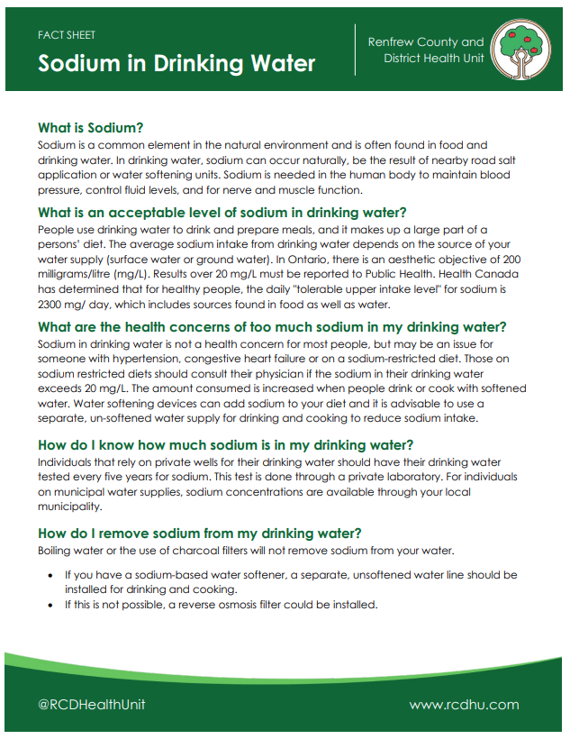 Sodium in Drinking Water Whitewater Region